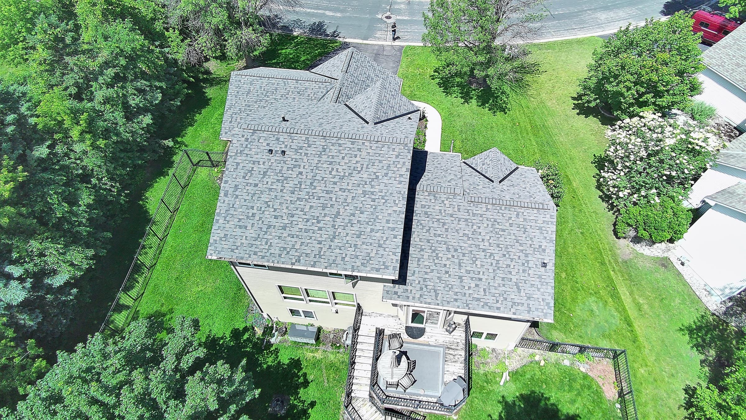 Top-down aerial of a completed Ace roof, documented for the claim